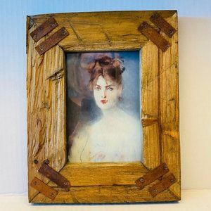 RUSTIC wooden picture frame metal accent rusted chippy farmhouse brutalist